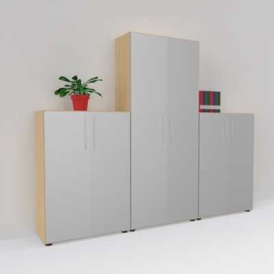 Büroschrankwand Basis 2 Ahorn-Silber