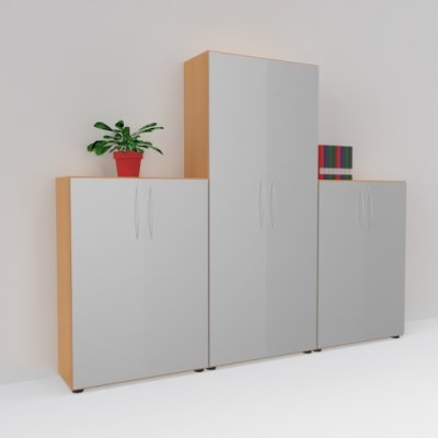 Büroschrankwand Basis 2 Buche-Silber