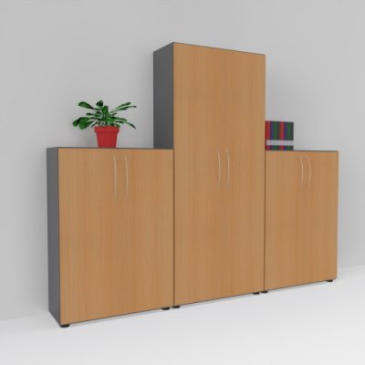Büroschrankwand Basis 2 Grafit-Buche