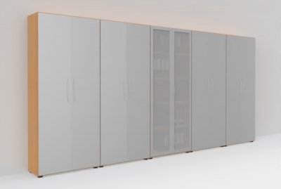 Büro-Schrankwand Basis K8 Buche-Silber