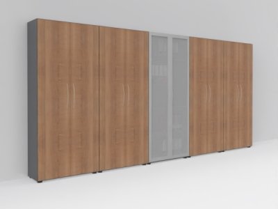 Büro-Schrankwand Basis K8 Grafit-Nussbaum