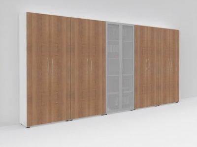 Büro-Schrankwand Basis K8 Weiss-Nussbaum