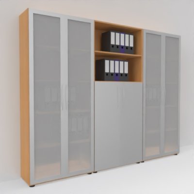 Büro Schrankwand Basis K9 Buche-Silber