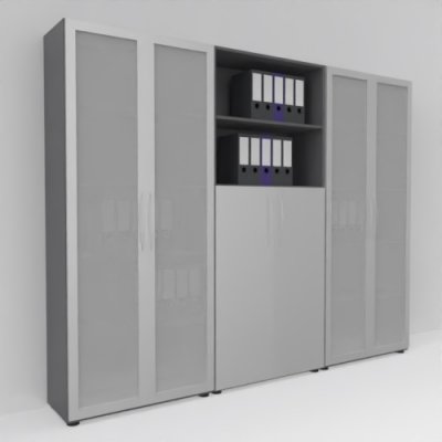 Büro Schrankwand Basis K9 Grafit-Silber