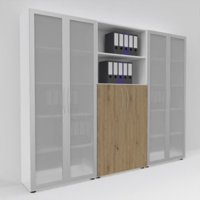 Büro Schrankwand Basis K9 Weiss-Asteiche