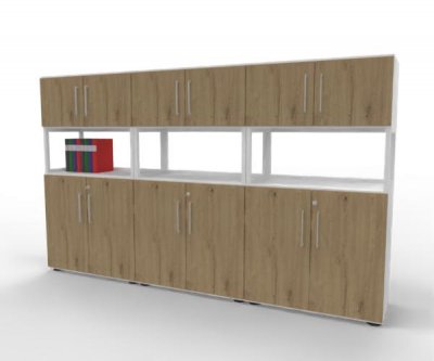 Büro-Schrankwand FIX2 Weiß-Asteiche Standfuß