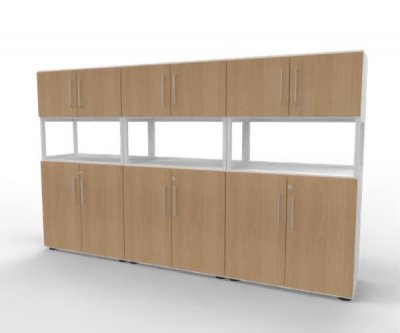 Büro-Schrankwand FIX2 Weiß-Eiche Standfuß
