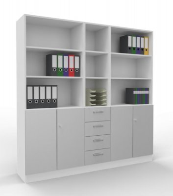 Büro-Schrankwand Klassik 10 Weiss-Silber