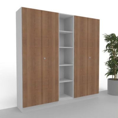 Büroschrankwand 200 cm breit Klassik 12 Weiß-Nussbaum