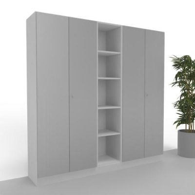 Büroschrankwand 200 cm breit Klassik 12 Weiß-Silber