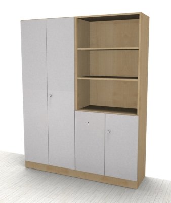 Büro Schrankwand Klassik 3 Ahorn/Silber