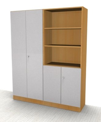 Büro Schrankwand Klassik 3 Buche/Silber