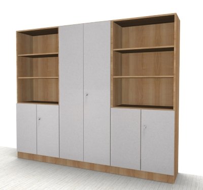 Büro Schrankwand Klassik Kombination 9 Nussbaum/Silber