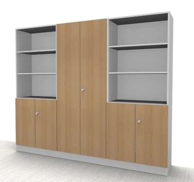 Büro Schrankwand Klassik Kombination 9 Weiß/Eiche