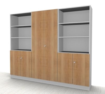 Büro Schrankwand Klassik Kombination 9 Weiß/Nussbaum
