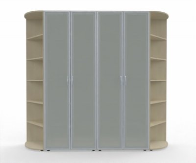 Büro Schrankwand M19 Mega 240 cm breit 2 Schränke mit Glastüren und 2 Eckabschlussregale Ahorn