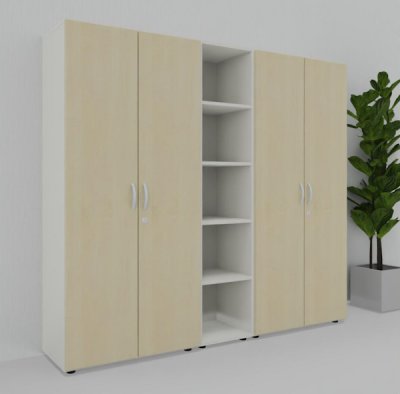 Büroschrankwand M55 Weiss-Ahorn