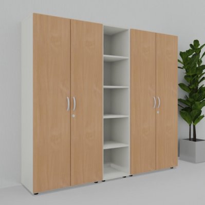 Büroschrankwand M55 Weiss-Buche