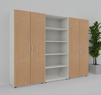 Büroschrankwand 240 cm breit M58 Weiss-Buche