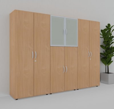 Büroschrankwand M59 240 cm breit Buche