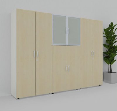 Büroschrankwand M59 240 cm breit Weiss-Ahorn