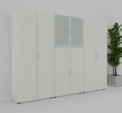 Büroschrankwand M59 240 cm breit Weiss