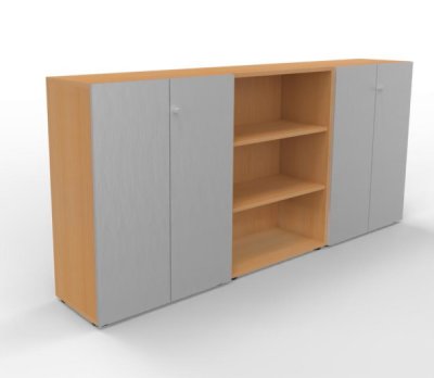 Büro-Schrankwand Master K6 Buche-Silber