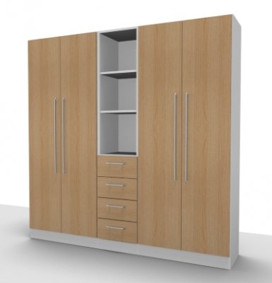 Büro Schrankwand Multi 3 200 cm breit Weiss/Eiche