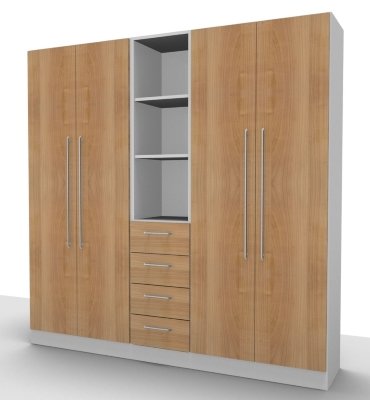 Büro Schrankwand Multi 3 Weiss/Nussbaum