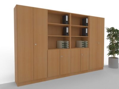 Büroschrankwand 320 cm breit Klassik 14 Buche