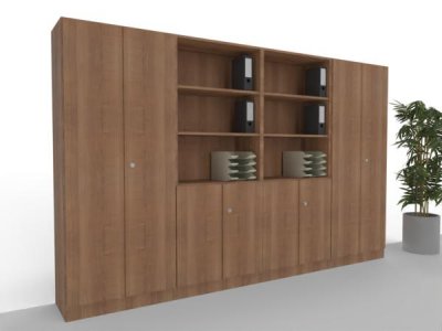Büroschrankwand 320 cm breit Klassik 14 Nussbaum