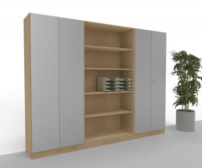 Büro Schrankwand 260 cm breit Klassik 15 Ahorn-Silber