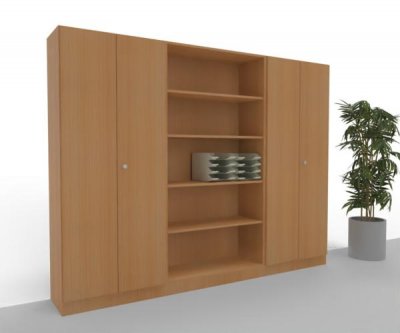 Büro Schrankwand 260 cm breit Klassik 15 Buche