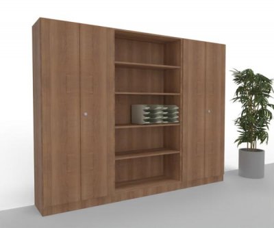 Büro Schrankwand 260 cm breit Klassik 15 Nussbaum