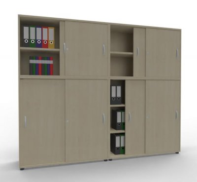 Büroschrankwand ST2 Schiebetürenschränke Gesamthöhe 195 cm Breite 240 cm Ahorn