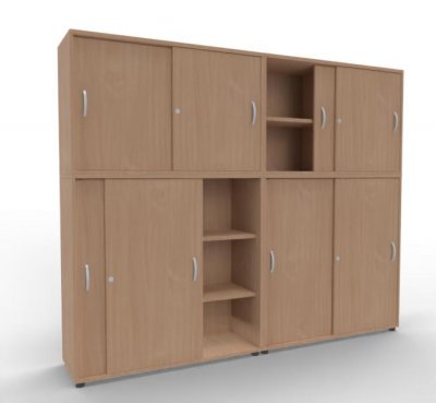 Büroschrankwand ST2 Schiebetürenschränke Gesamthöhe 195 cm Breite 240 cm Buche