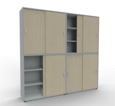 Büroschrankwand ST3 Gesamthöhe 233,5 cm Breite 240 cm Lichtgrau-Ahorn