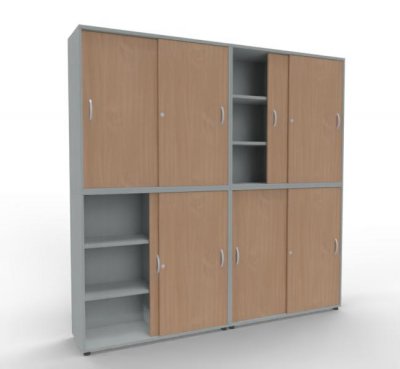 Büroschrankwand ST3 Gesamthöhe 233,5 cm Breite 240 cm Lichtgrau-Buche