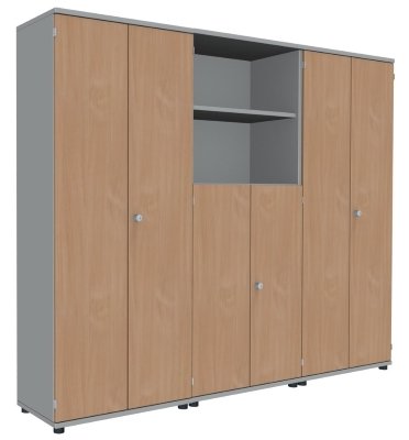 Schrankwand TEN K1 240 cm breit Lichtgrau/Buche