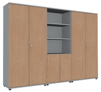 Schrankwand TEN K2 280 cm breit Lichtgrau/Buche