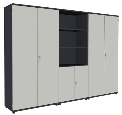 Schrankwand TEN K2 280 cm breit onyxgrau/Weiss