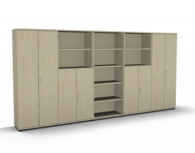 Schrankwand TEN K4 400 cm breit mit Standfüßen Dekor Ahorn
