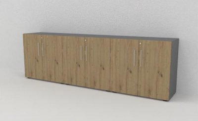 Büroschrankwand VH1 Sideboard 3teilig 2 Ordnerhöhen Grafit-Asteiche