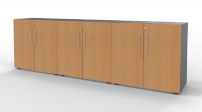 Büroschrankwand VH1 Sideboard 3teilig 2 Ordnerhöhen Grafit-Buche