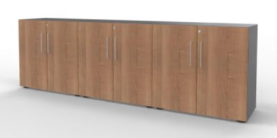 Büroschrankwand VH1 Sideboard 3teilig 2 Ordnerhöhen Grafit-Nussbaum