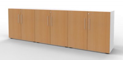Büroschrankwand VH1 Sideboard 3teilig 2 Ordnerhöhen Weiss-Buche