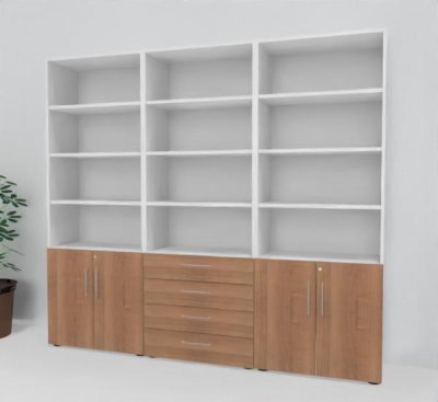 Büro Schrankwand VH10 240 cm breit Weiss-Nussbaum