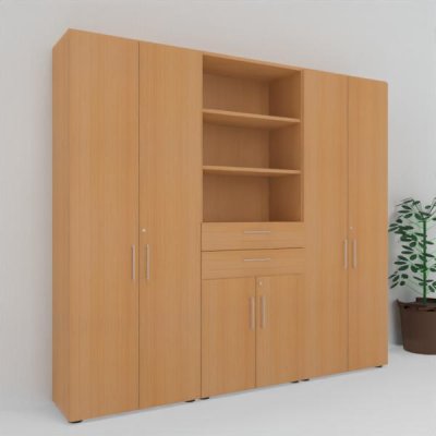 Büroschrankwand VH11 240 cm breit 6 Ordnerhöhen Buche