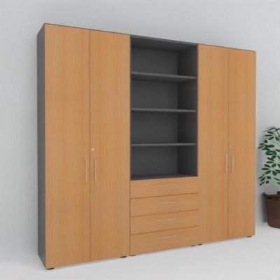 Büro Schrankwand VH12 240 cm Grafit-Buche