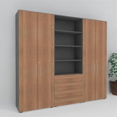 Büro Schrankwand VH12 240 cm Grafit-Nussbaum
